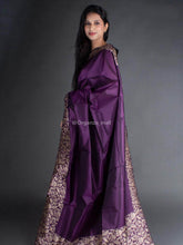Flosive traditional golden zari work  violet soft banarasi saree